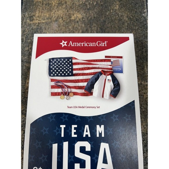 American Girl Team USA Medal Ceremony Kit For 18” Dolls! New! Jacket, Flag! - Picture 2 of 4